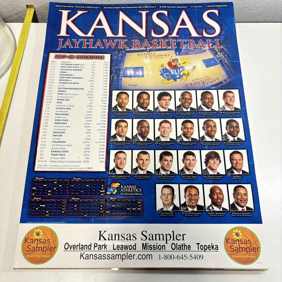 07 2008 Kansas University Jayhawks KU Basketball Poster Schedule National Champ EBay