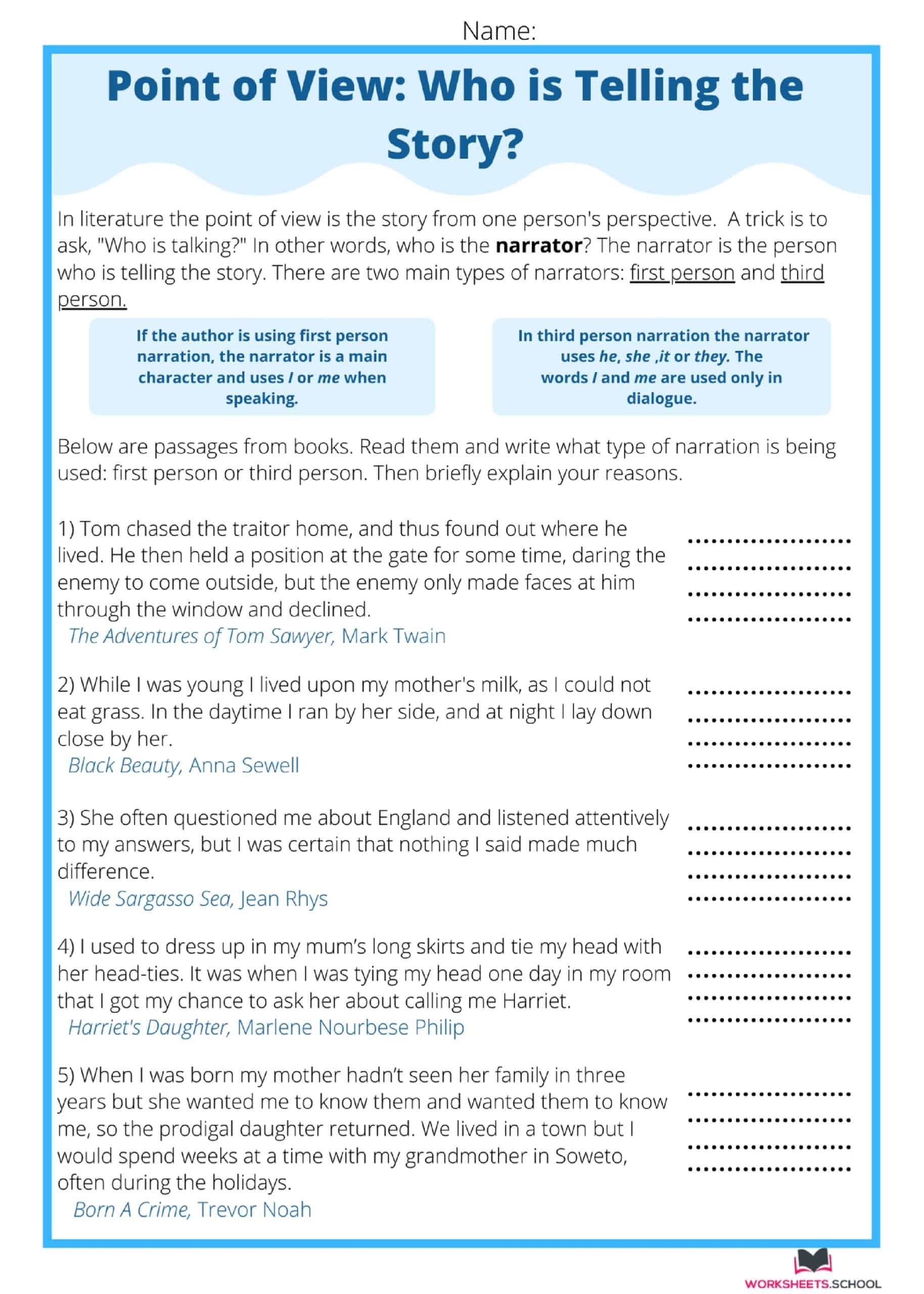 point of view worksheets