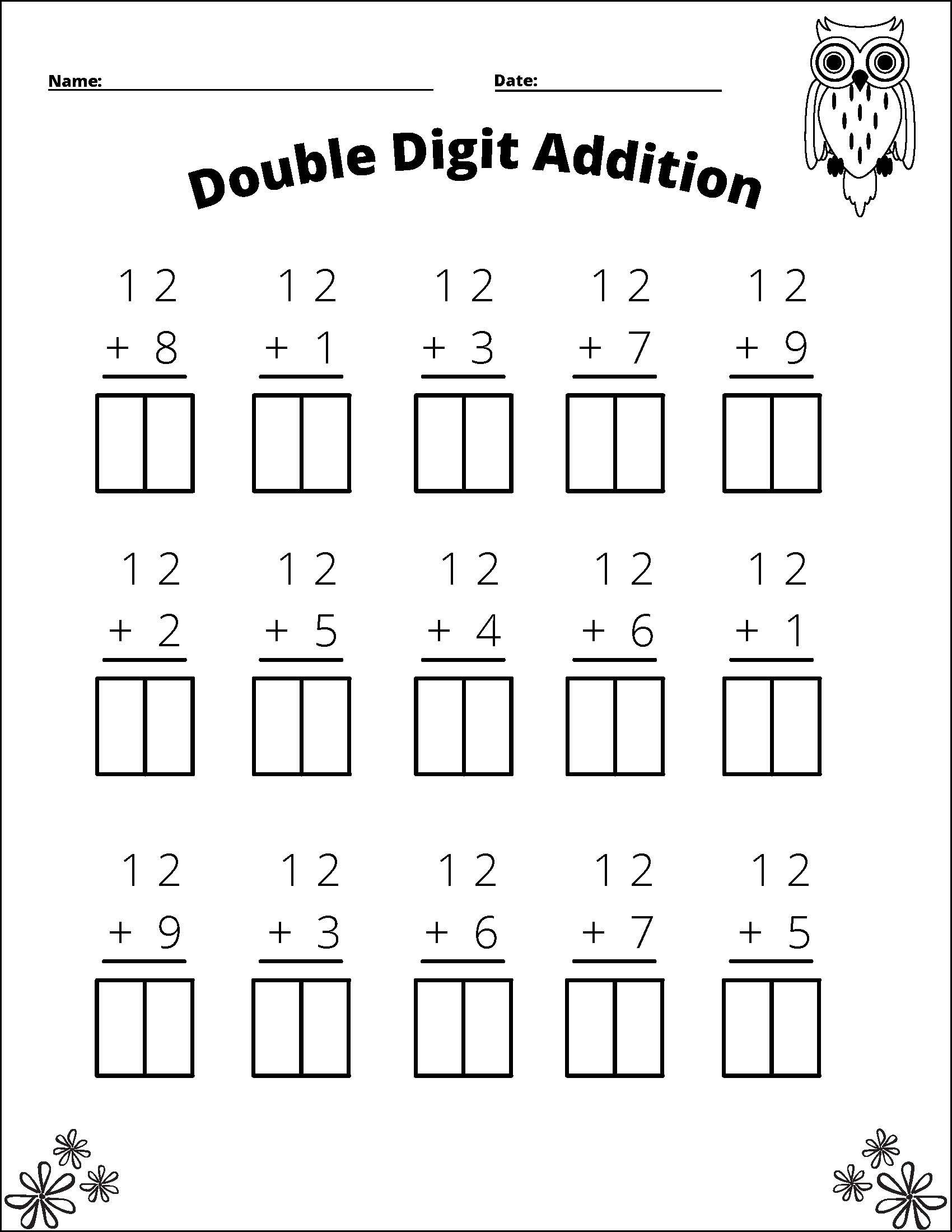 11 Printable Double Digit Addition Worksheets Numbers 10 20 Grades 1st And 2nd Etsy