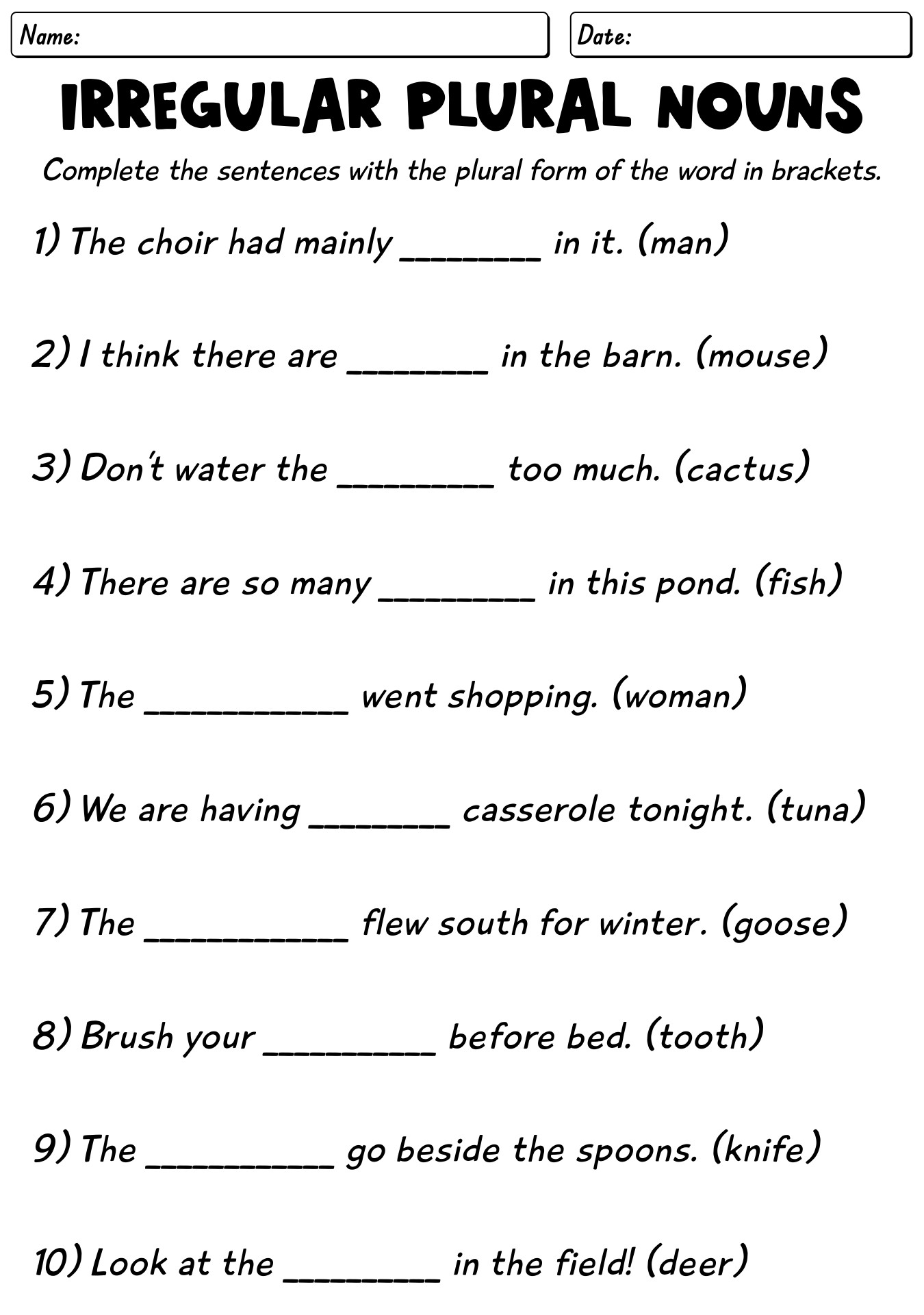 18 Irregular Plurals Worksheets 1st Grade Free PDF At Worksheeto