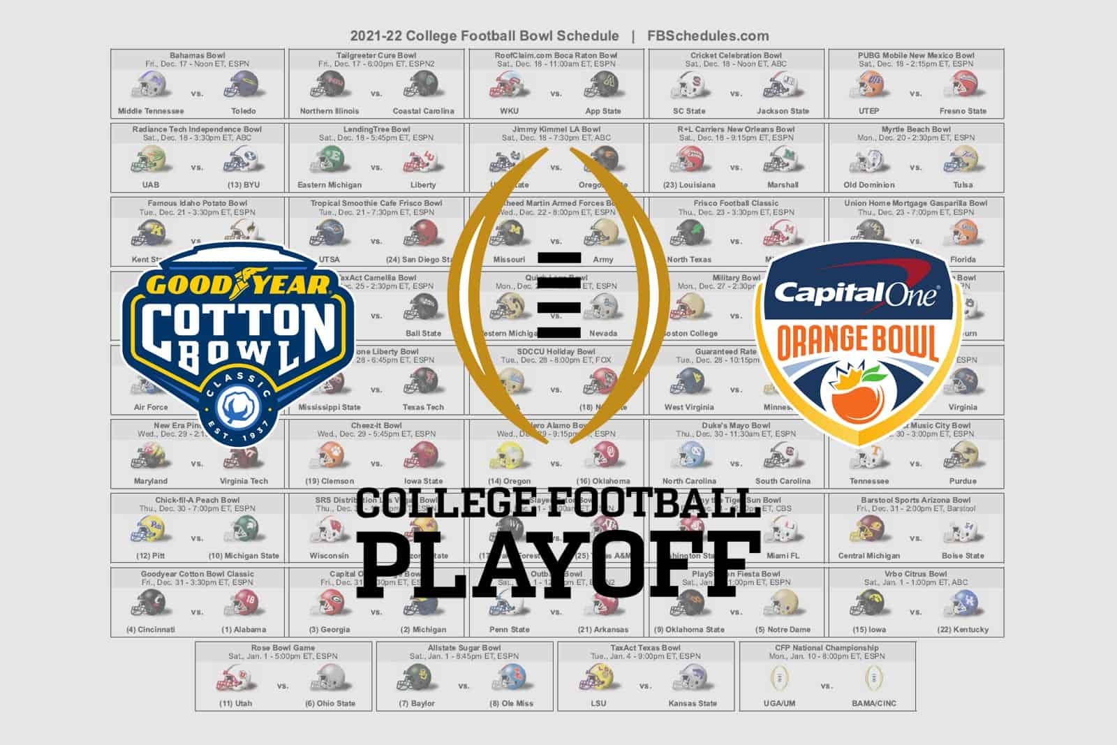 2021 22 College Football Bowl Helmet Schedule 2021 22 College Football Bowl Helmet Schedule