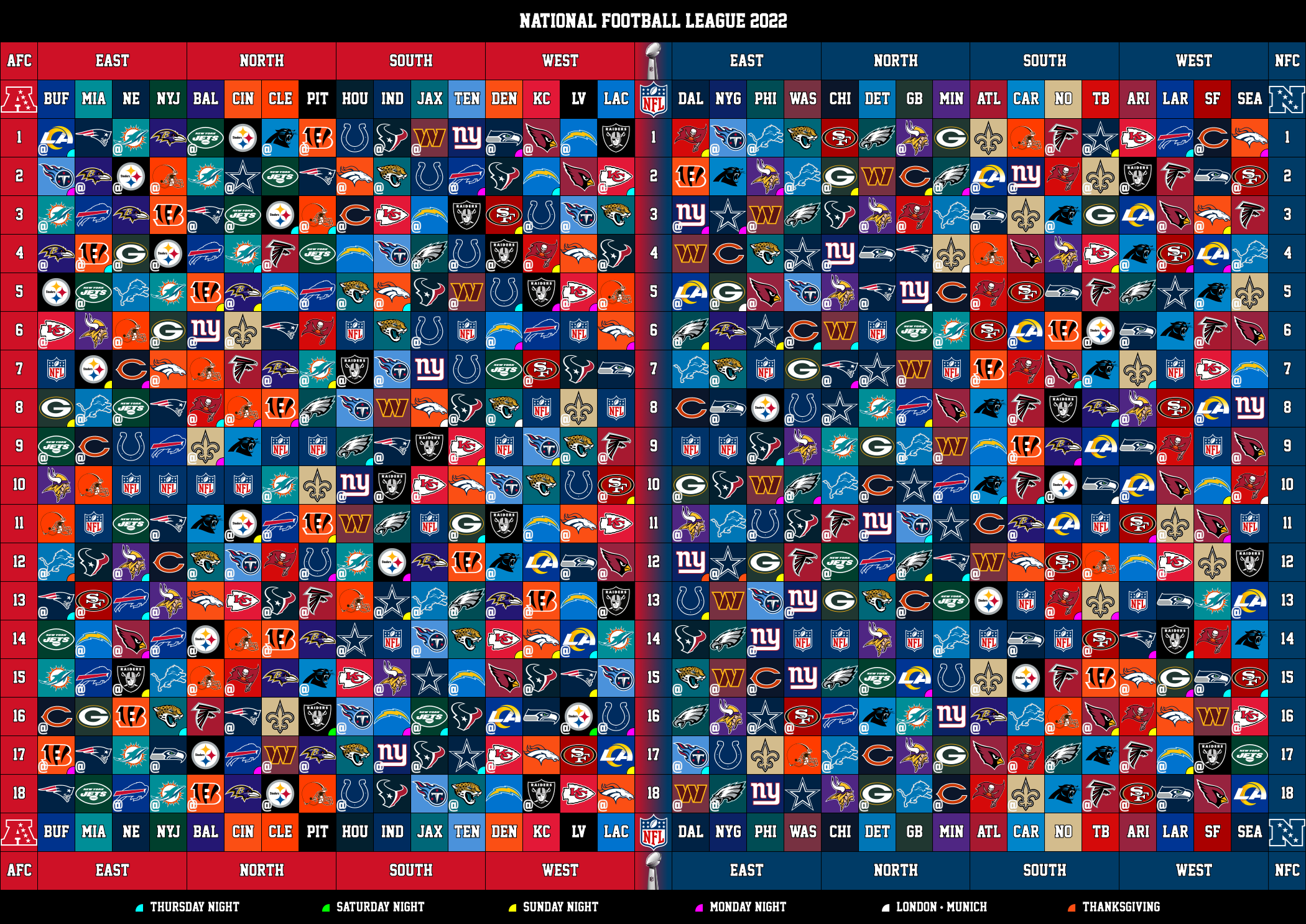 2022 NFL Regular Season Schedule Obda
