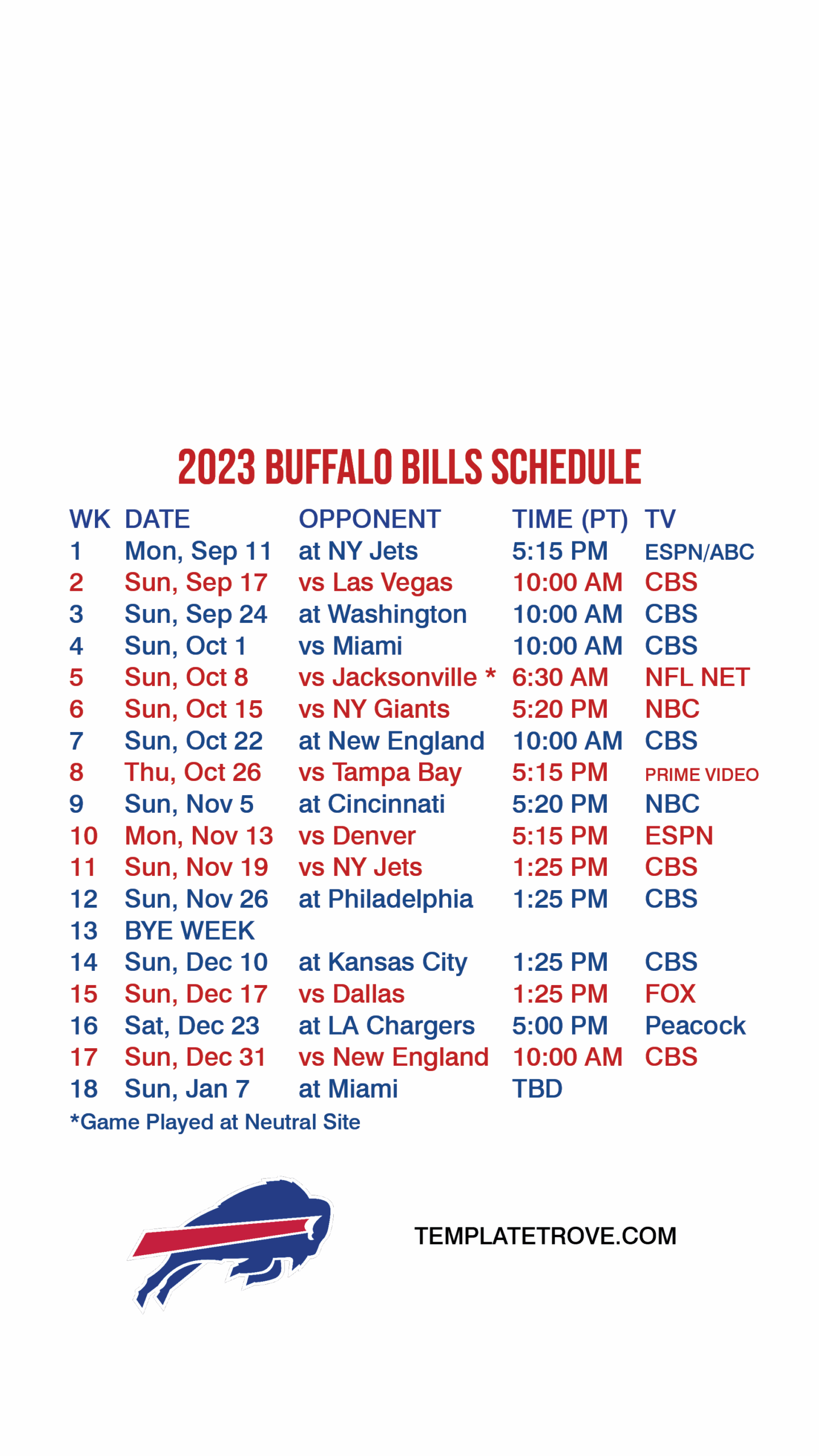 2023 2024 Buffalo Bills Lock Screen Schedule For IPhone 6 7 8 Plus