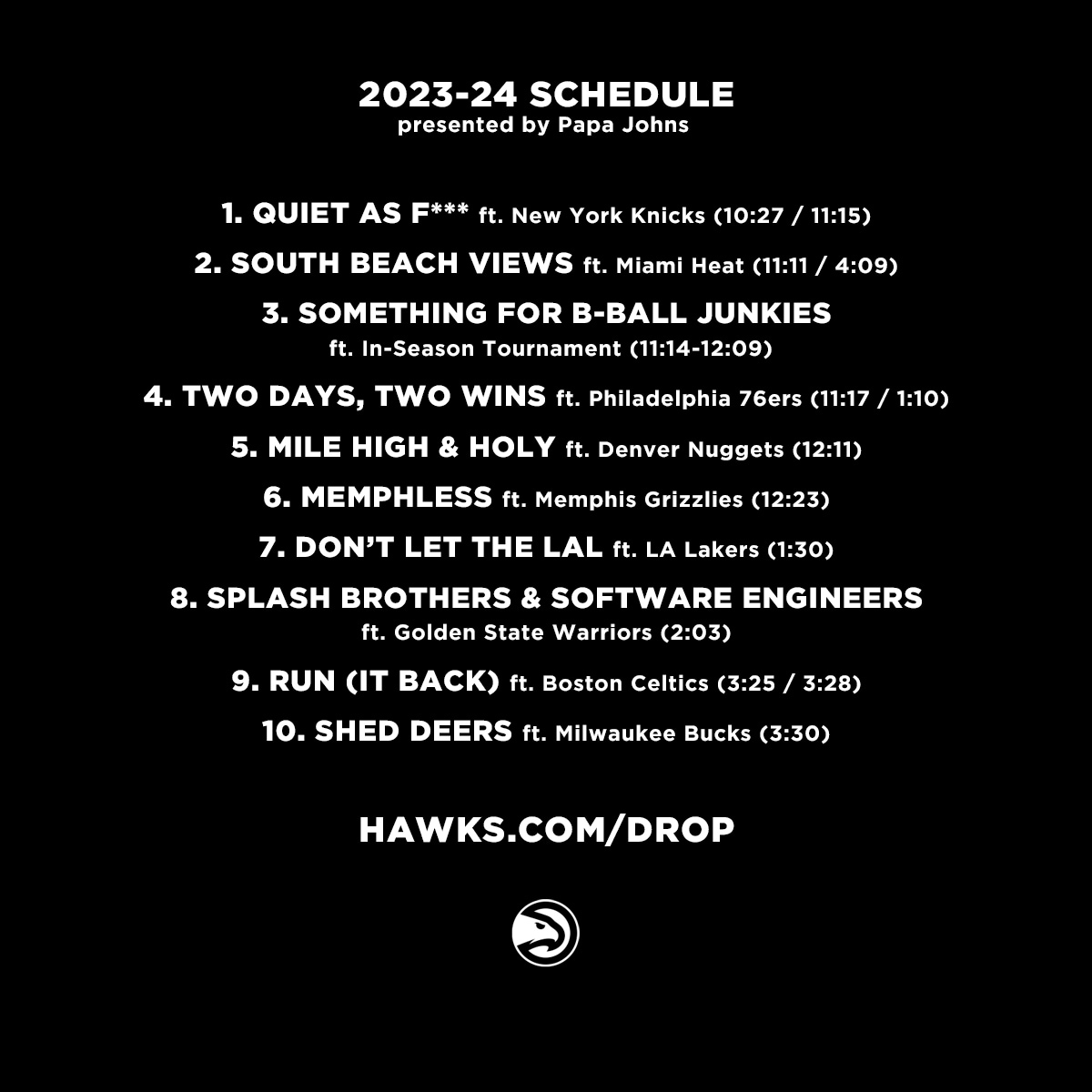 2023 24 Schedule Atlanta Hawks