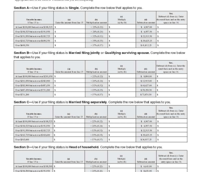 2024 Form IRS 1040 Tax Table Fill Online Printable Fillable Blank PdfFiller