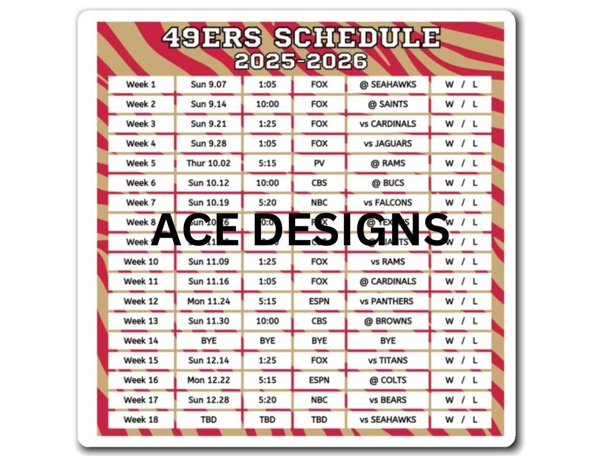 2025 2026 San Francisco 49ers Schedule Magnet 6 X 6 Inches Nfl Football Season Tracker Etsy