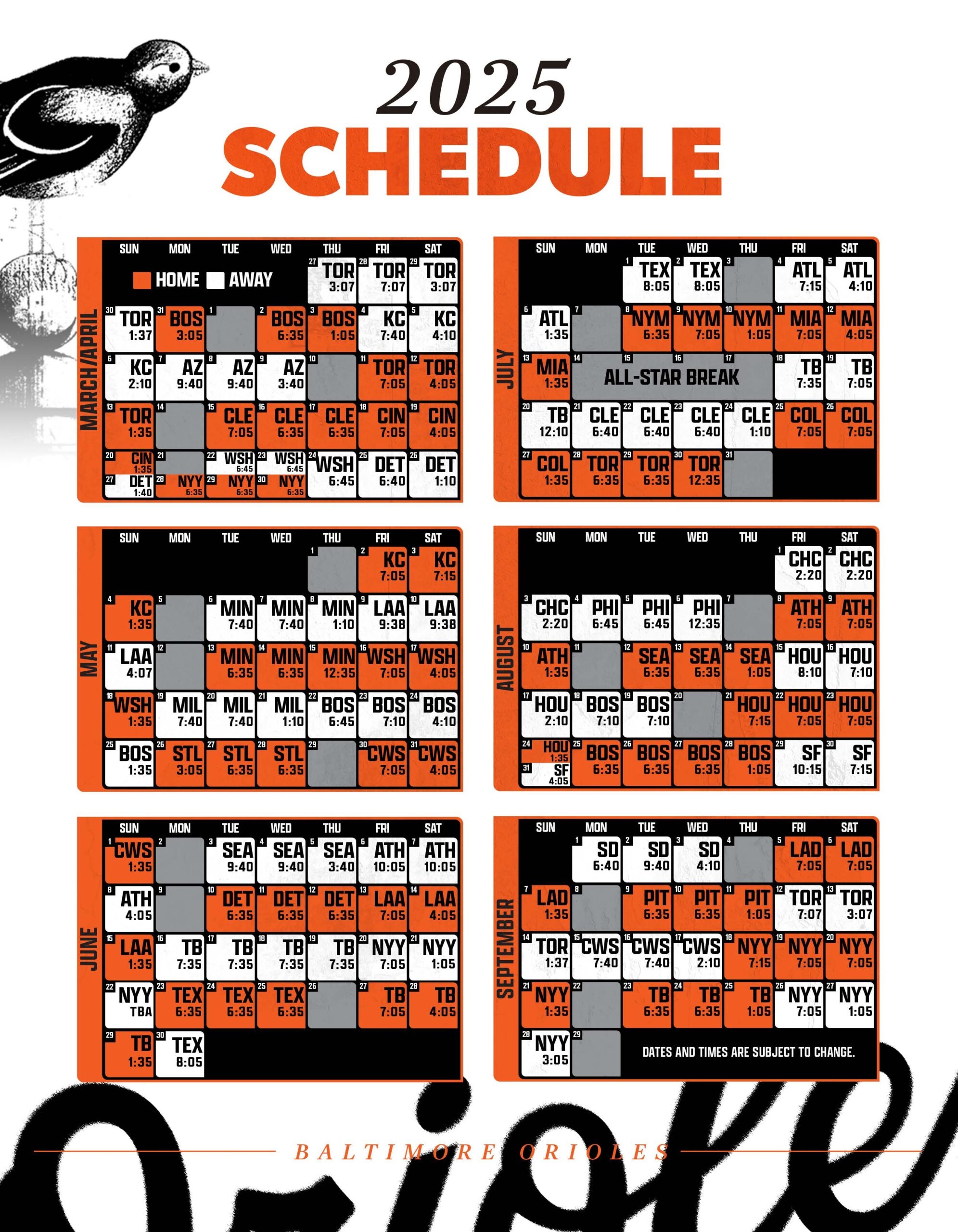 2025 Baltimore Orioles Printable Schedule Maryland Stadium Authority