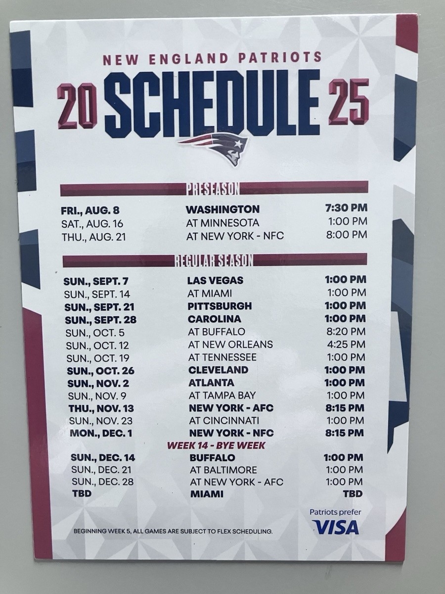 2025 New England Patriots Magnet Schedule Drake Maye And Mike Vrabel Era EBay