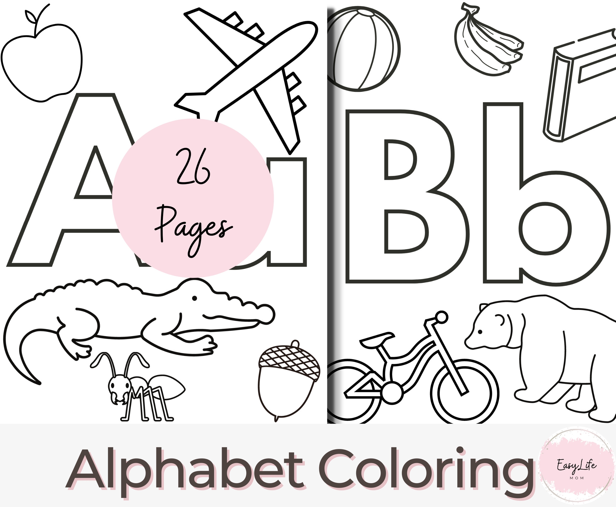 26 Alphabet Coloring Pages Coloring Book Coloring Page Preschool Kindergarten Homeschool Printables ABC Coloring Page Etsy