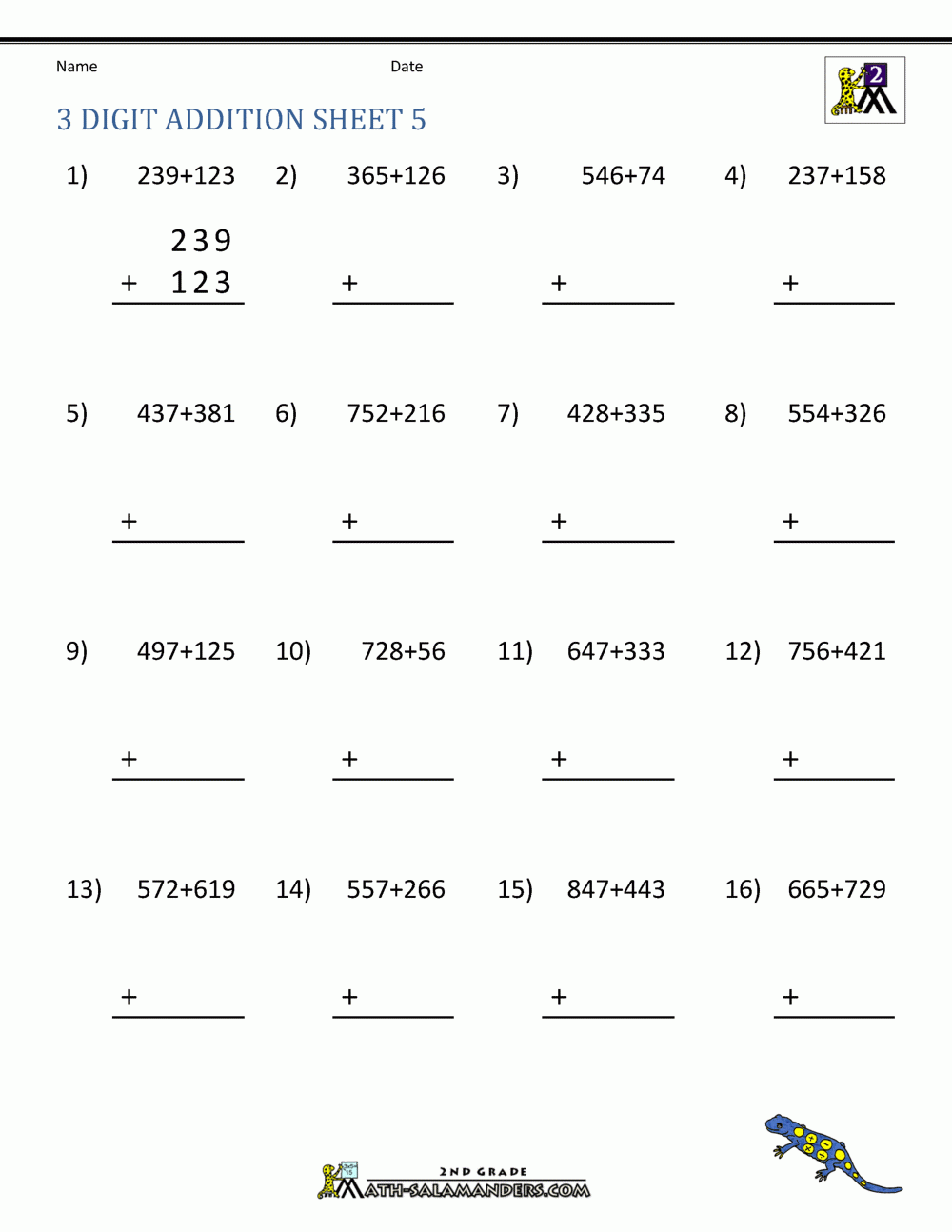 3 digit addition worksheets