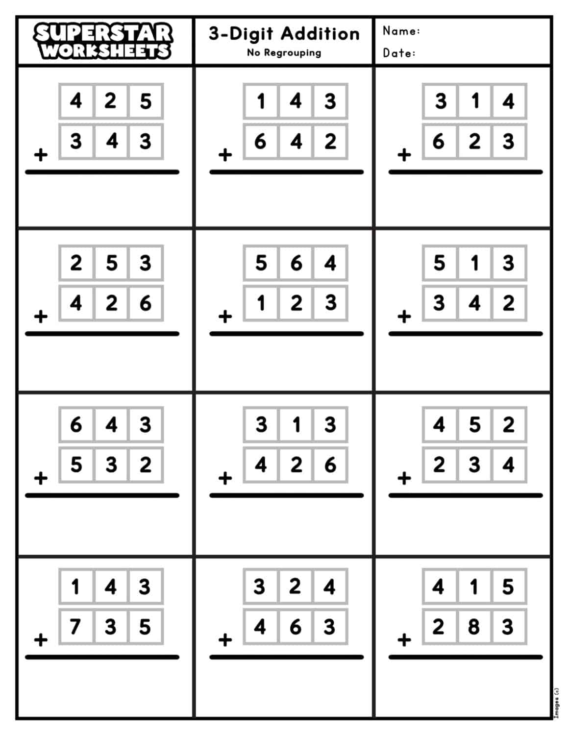 3 Digit Addition Worksheets Superstar Worksheets