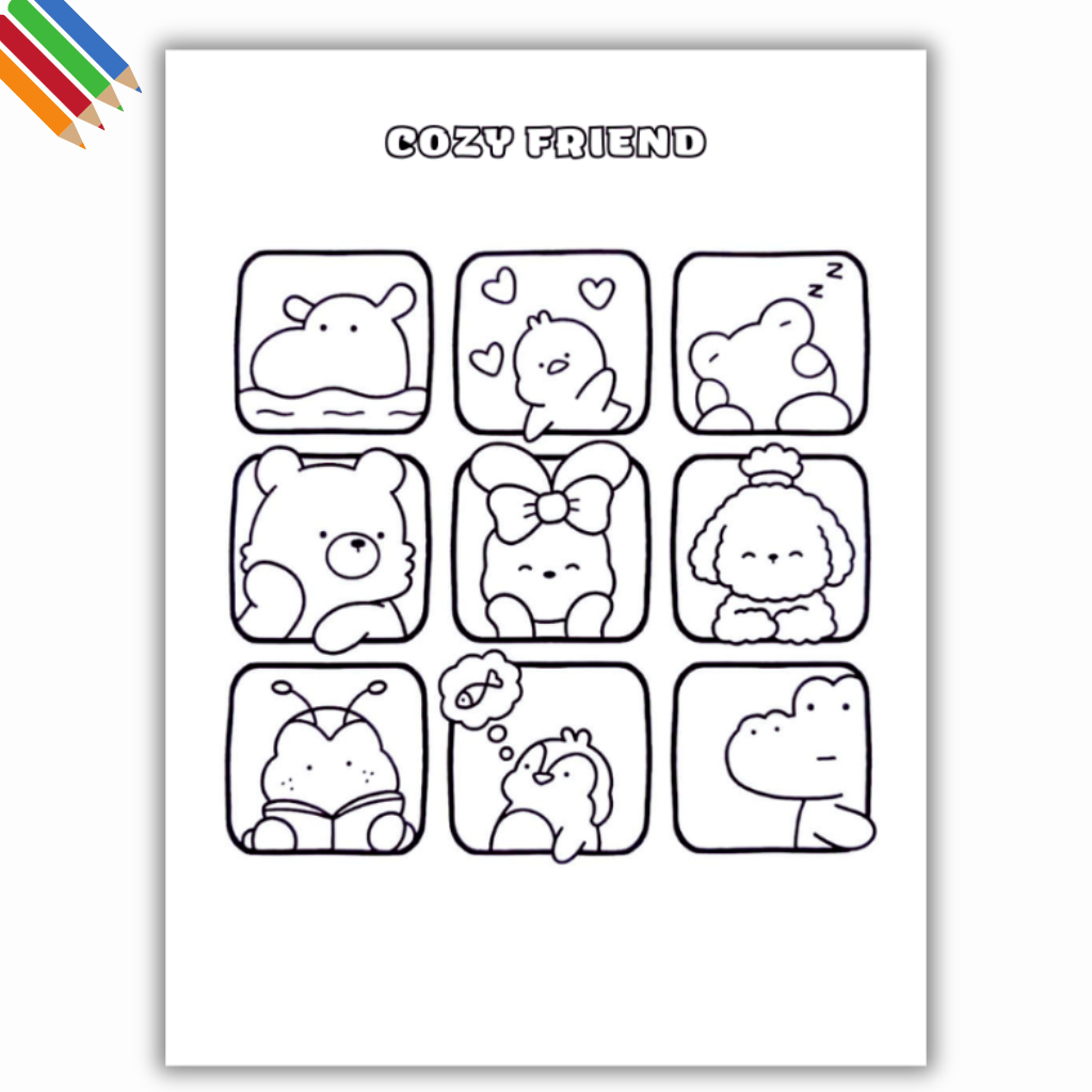 cozy friends coloring pages