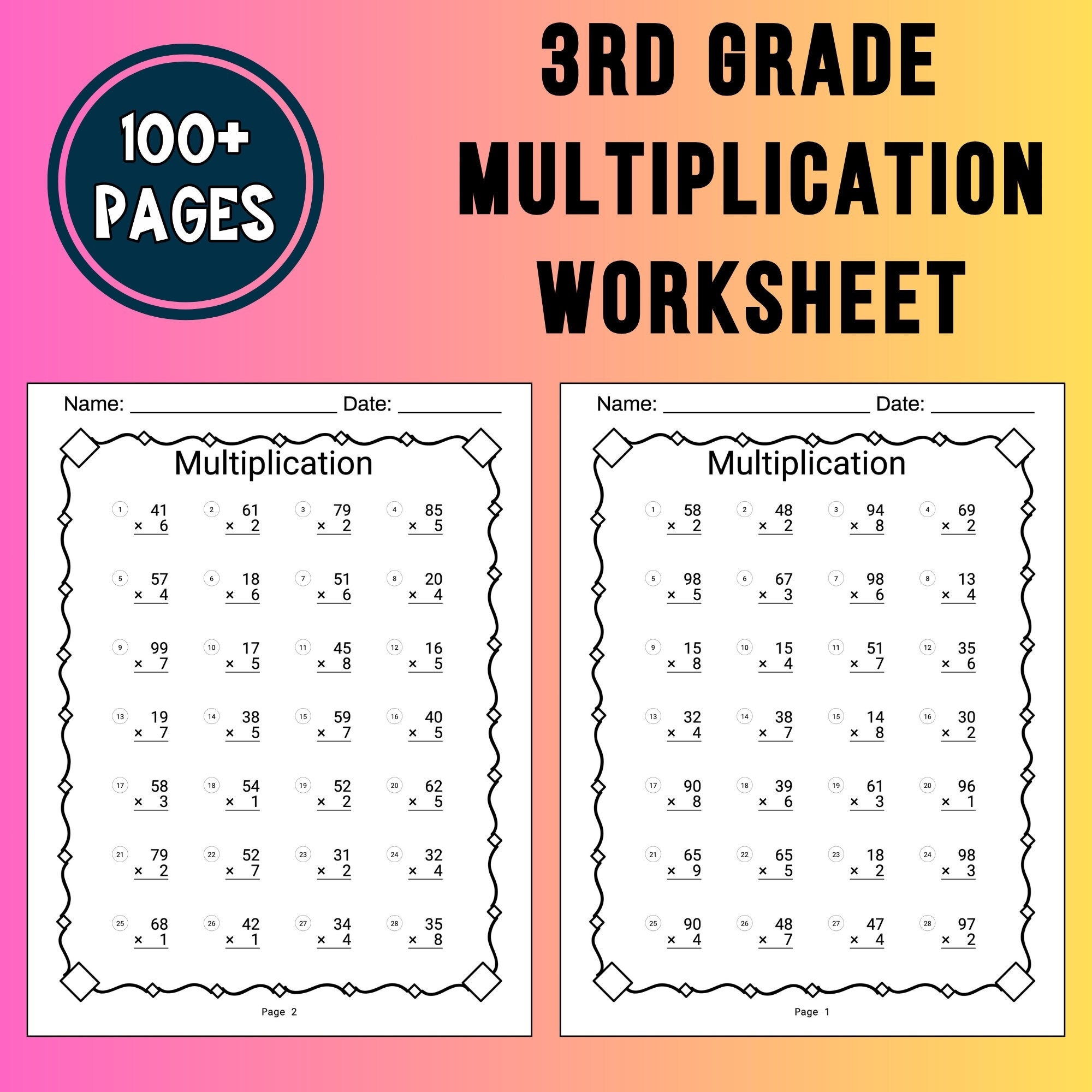 multiplication worksheets for third graders