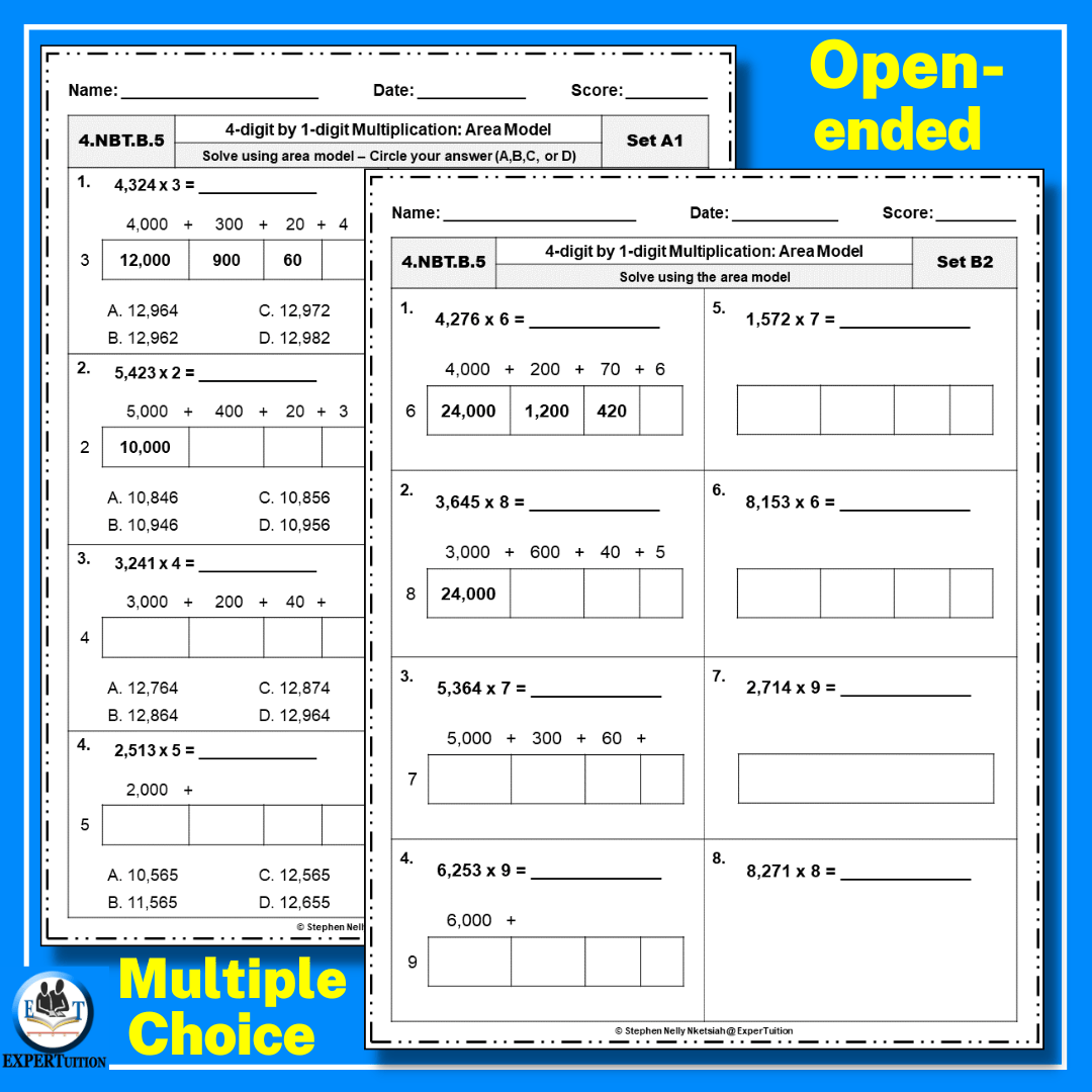 4 Digit By 1 Digit Area Model Multiplication Worksheets ExperTuition 4 Digit By 1 Digit Area Model Multiplication Worksheets ExperTuition