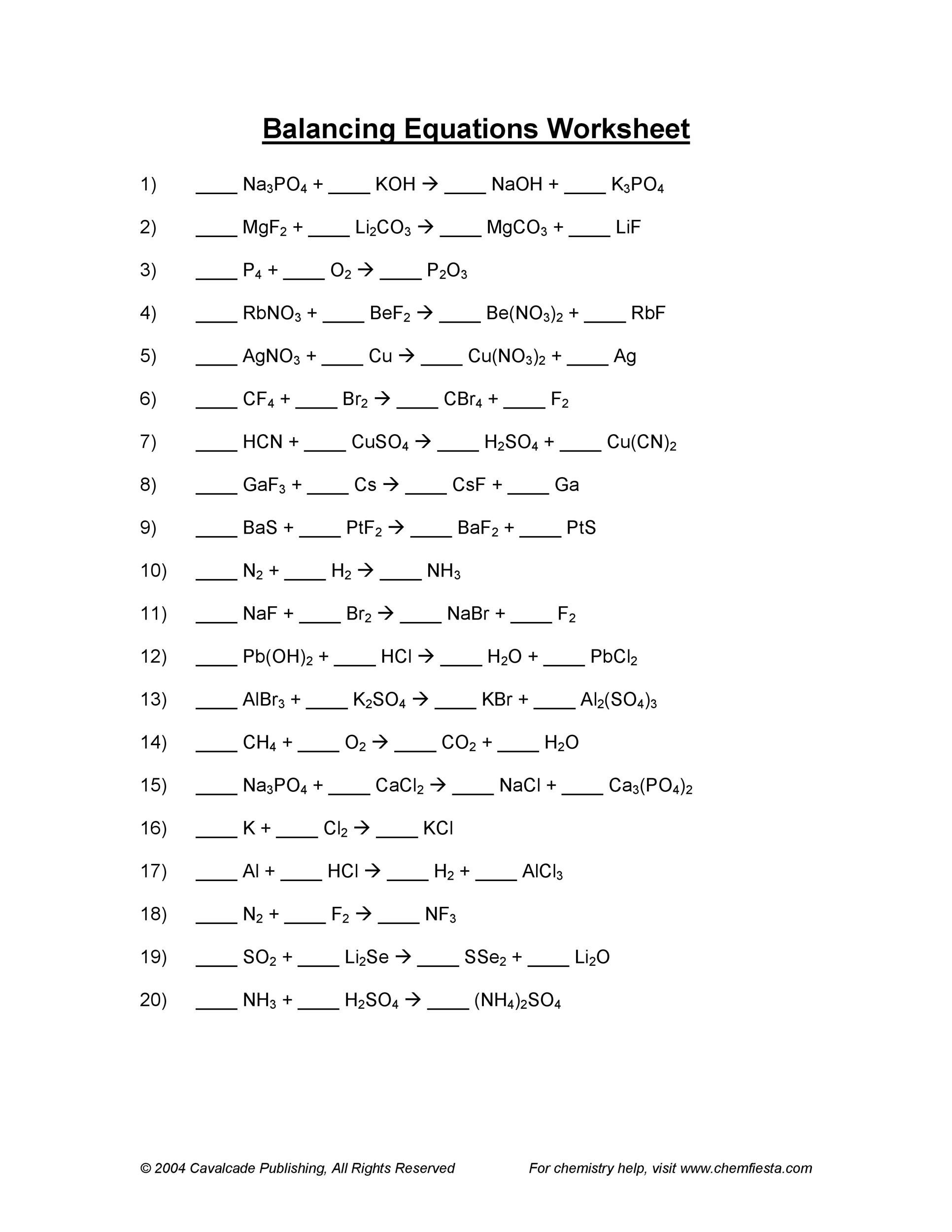 49 Balancing Chemical Equations Worksheets with Answers  49 Balancing Chemical Equations Worksheets with Answers