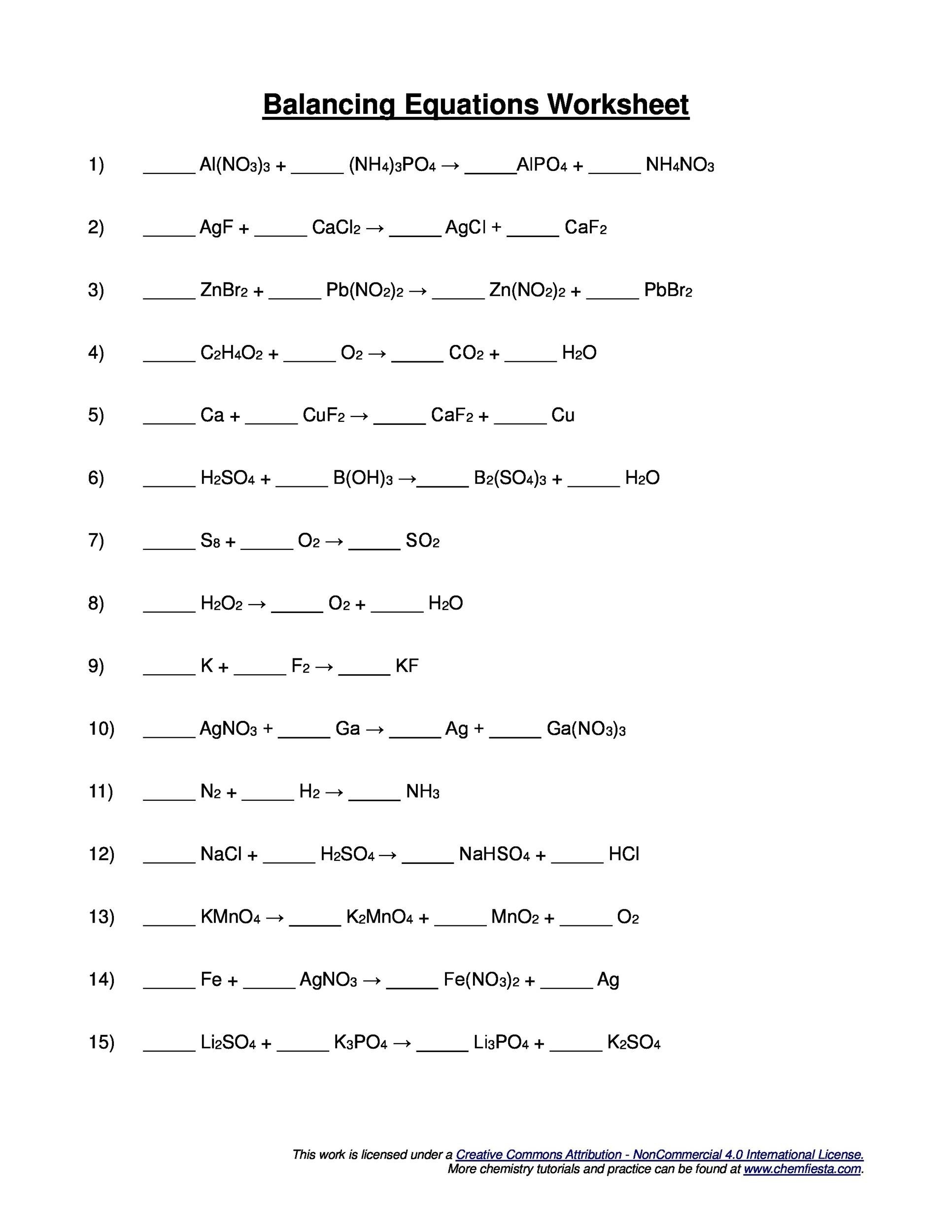 49 Balancing Chemical Equations Worksheets with Answers  49 Balancing Chemical Equations Worksheets with Answers