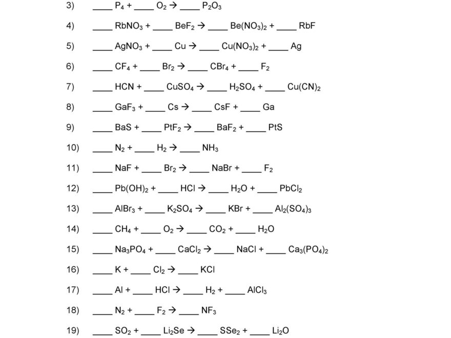 49 Balancing Chemical Equations Worksheets with Answers