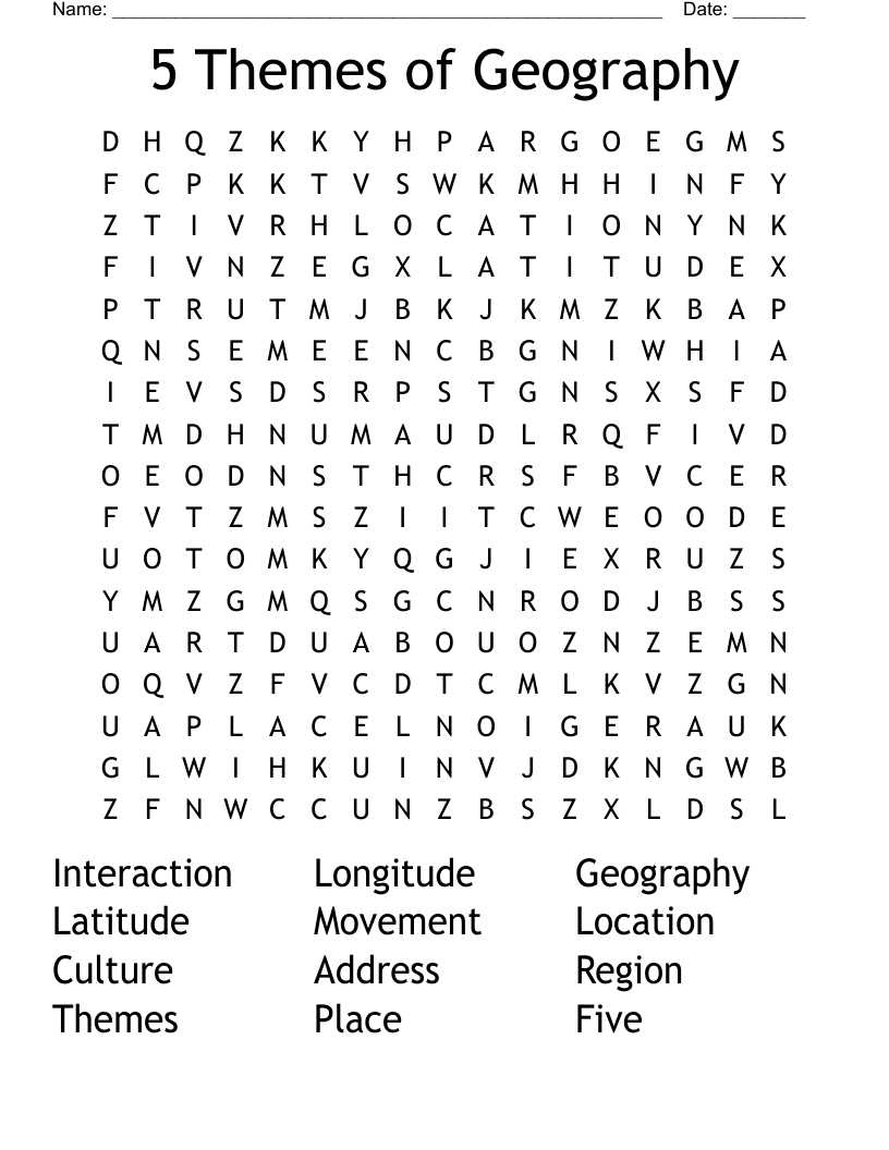5 Themes Of Geography Word Search WordMint
