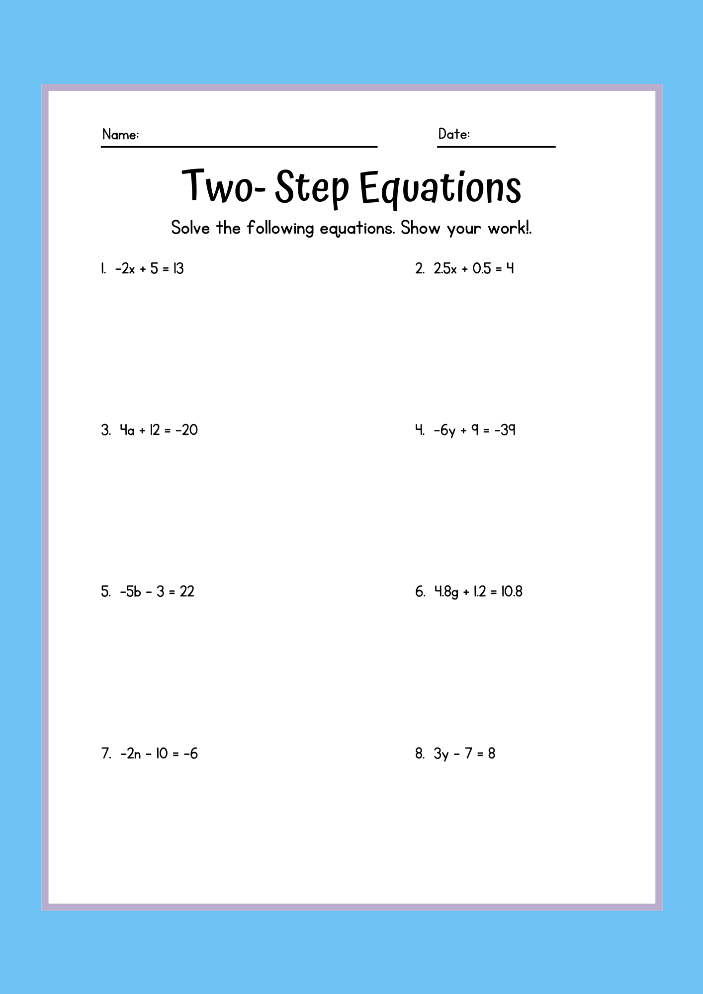 2 step equations worksheets 2 step equations worksheets