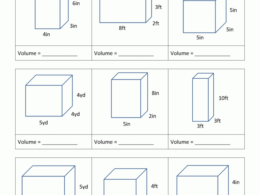 5th Grade Volume Worksheets