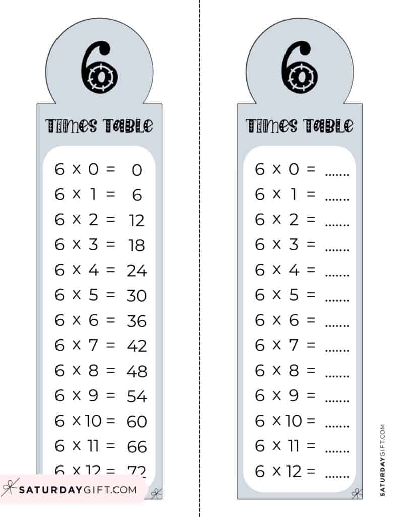 6 Times Table Chart 15 Cute Free Printables SaturdayGift