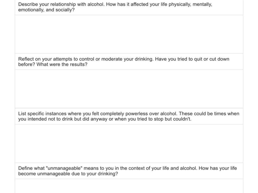 AA Step 1 Worksheets