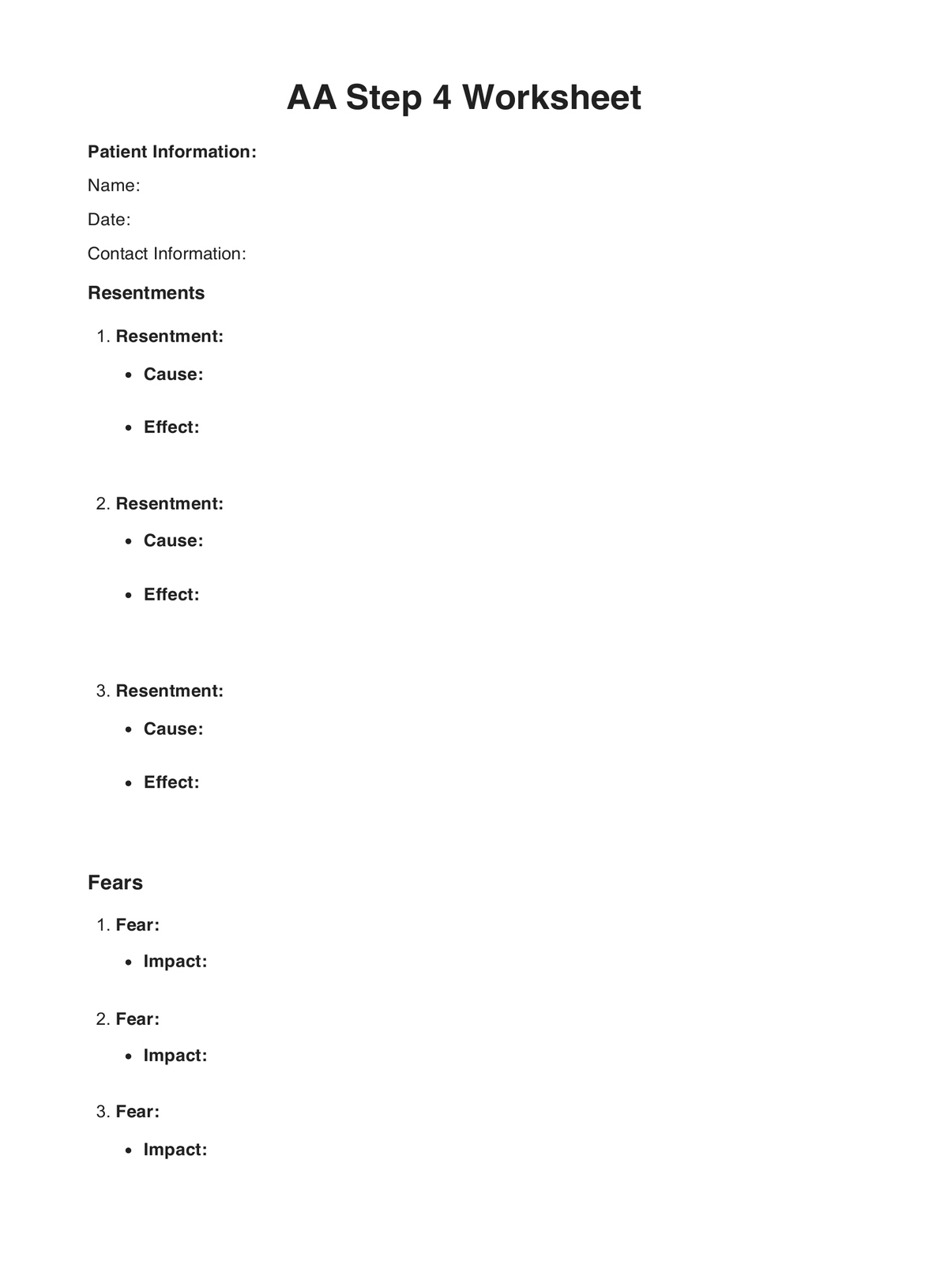 aa step 4 worksheet aa step 4 worksheet