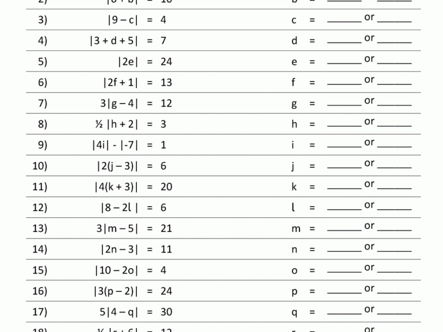Absolute Value Worksheets