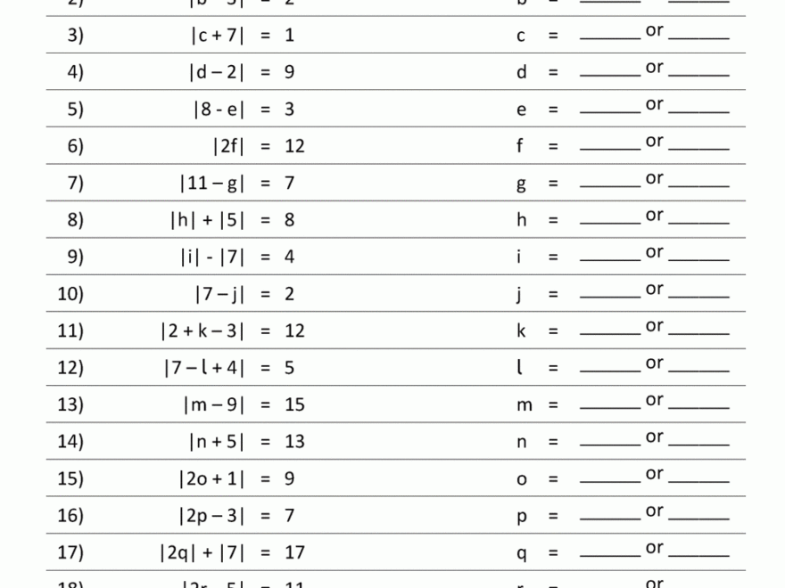 Absolute Value Worksheets