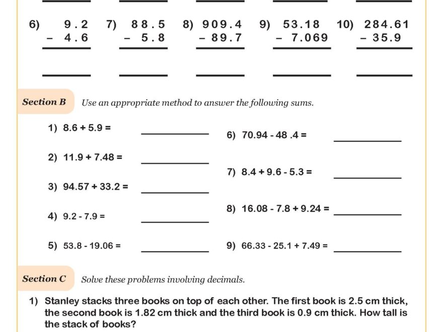 Adding And Subtracting Decimals Worksheet Fun And Engaging 5th Grade PDF Worksheets Cazoom Math