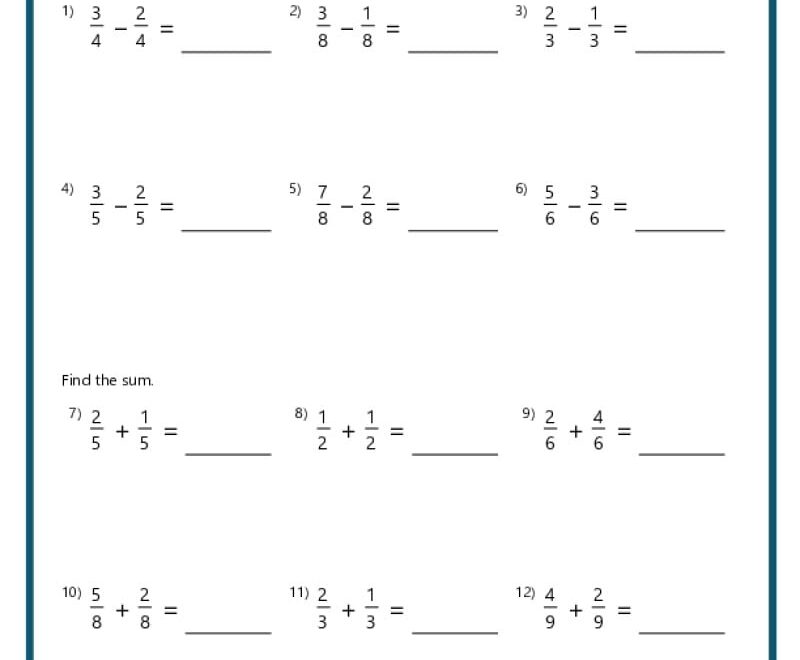 Adding And Subtracting Fractions Worksheets