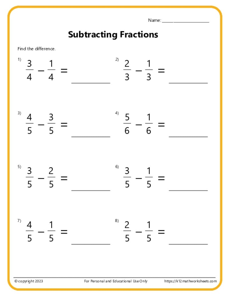 Adding And Subtracting Fractions Worksheets