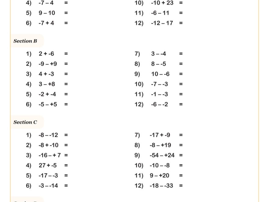 Adding And Subtracting Integers Practice Worksheet 7th Grade PDF Worksheets Cazoom Math