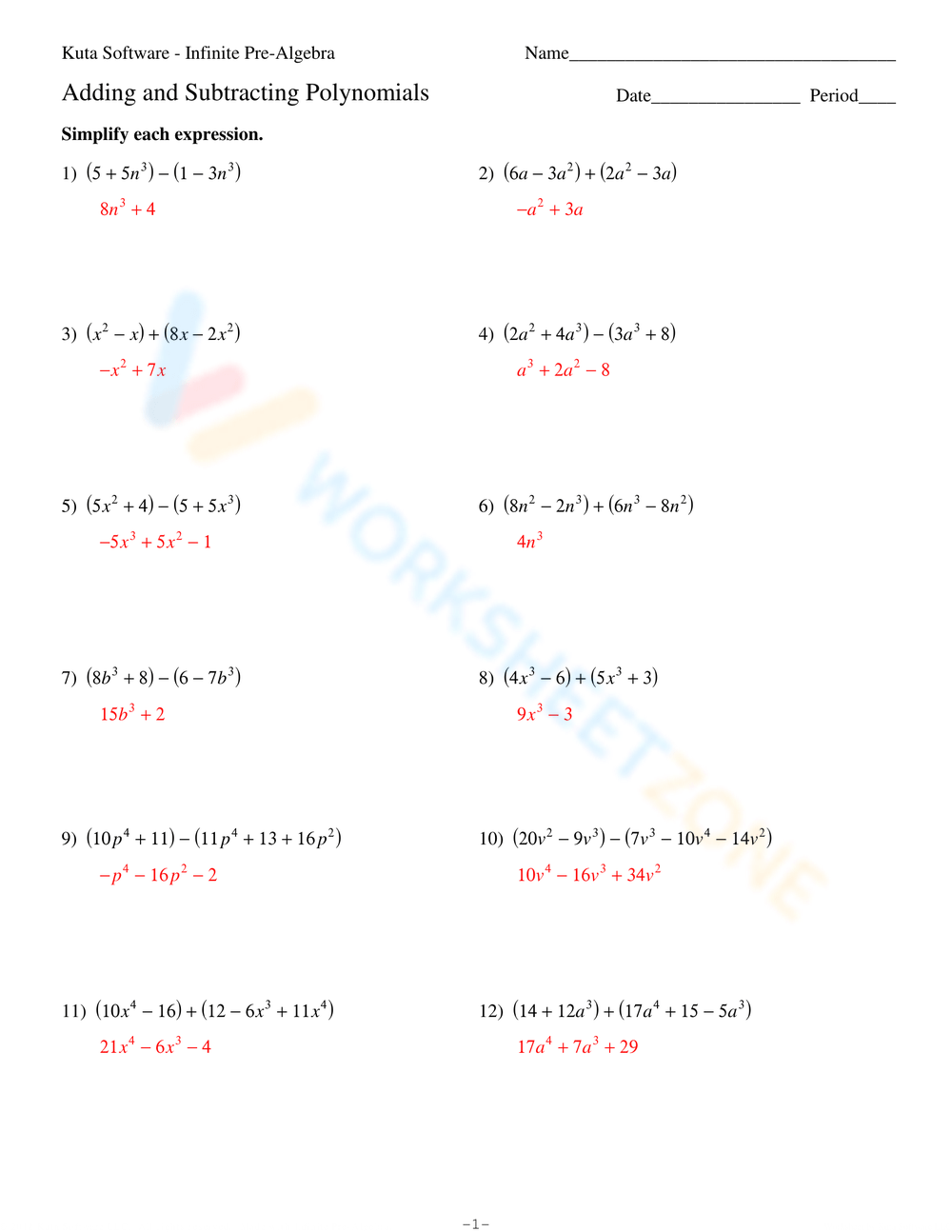 Adding And Subtracting Polynomials Worksheets Adding And Subtracting Polynomials Worksheets