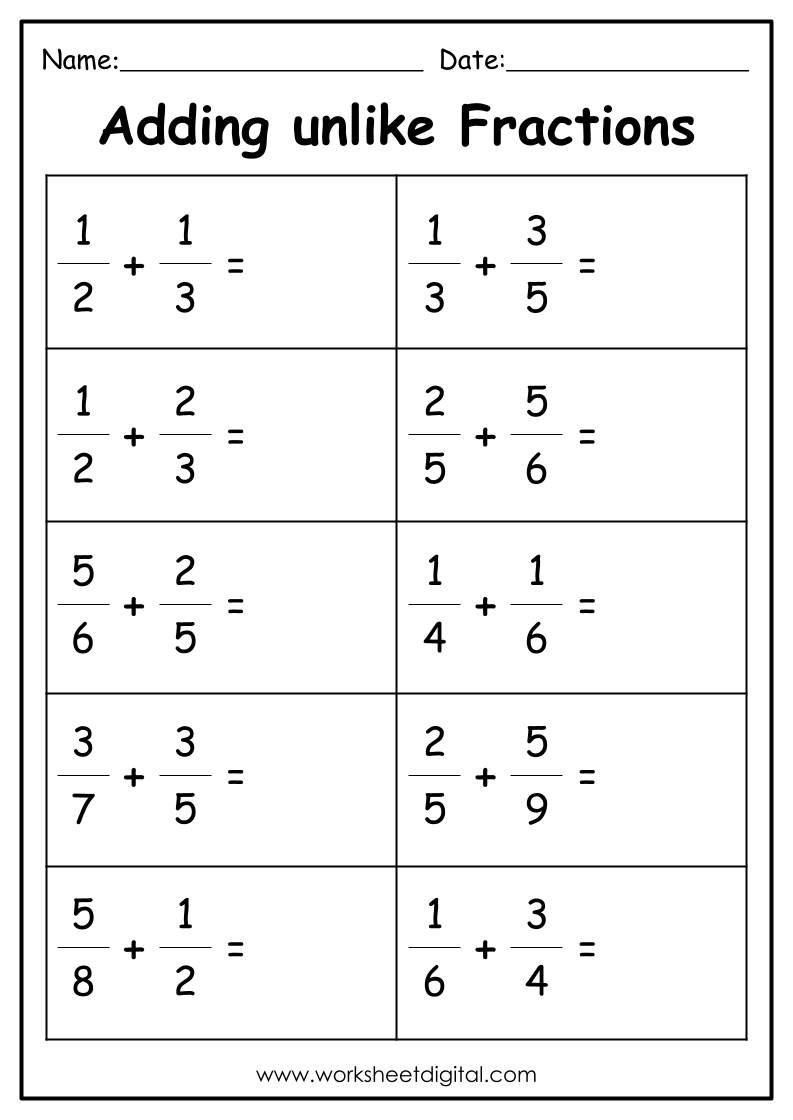 Adding Fractions With Unlike Denominators Worksheet Digital Worksheets Library Adding Fractions With Unlike Denominators Worksheet Digital Worksheets Library