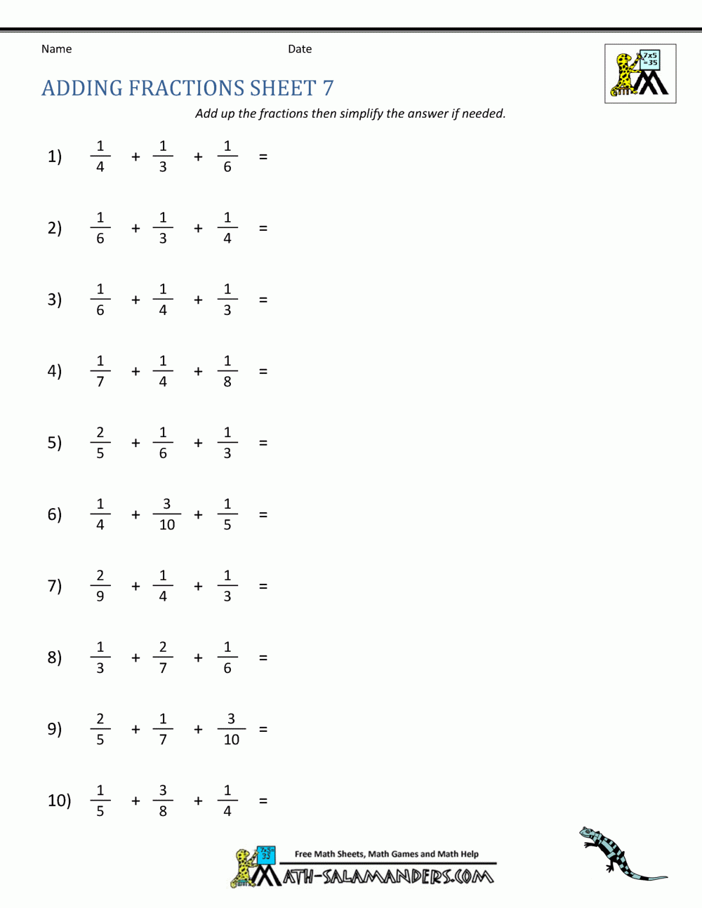fraction addition subtraction worksheet