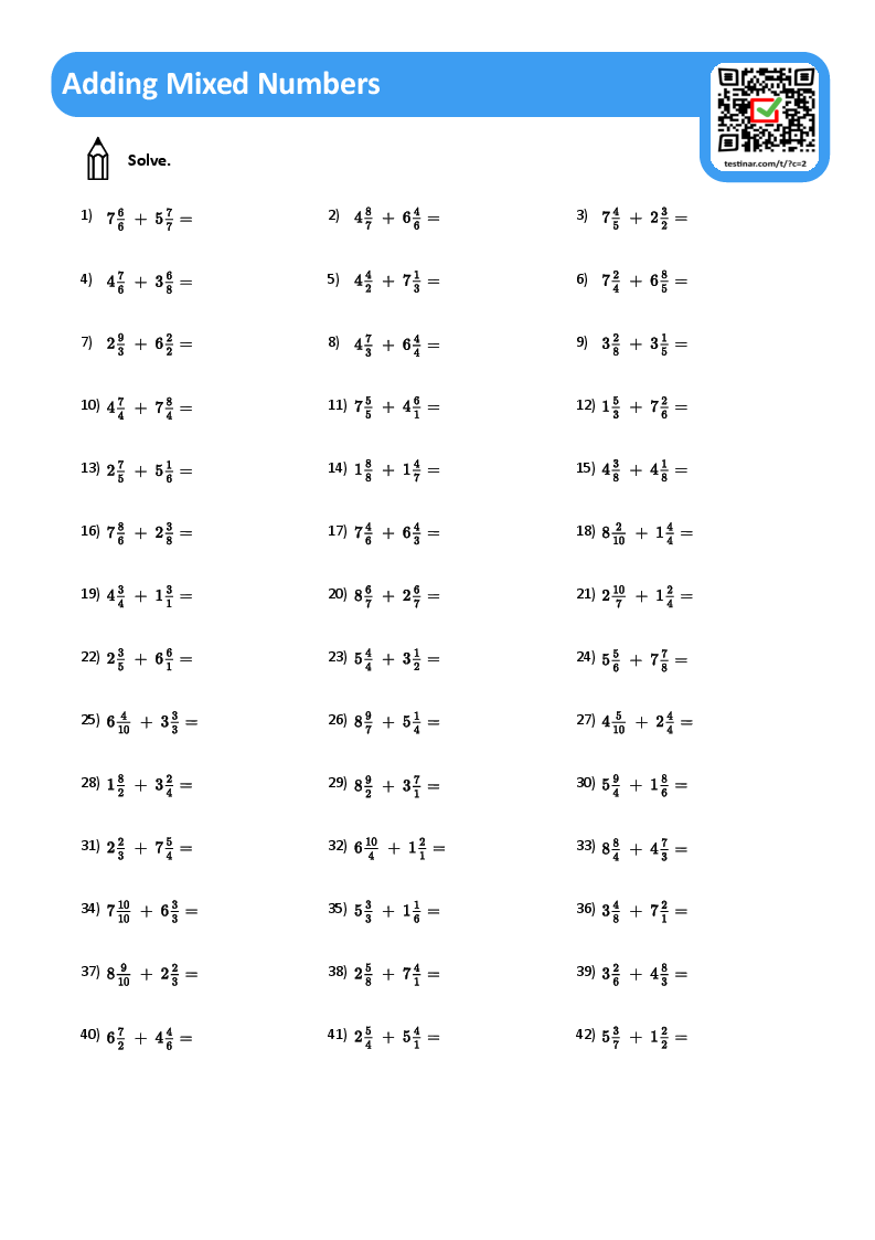 adding mixed numbers worksheet