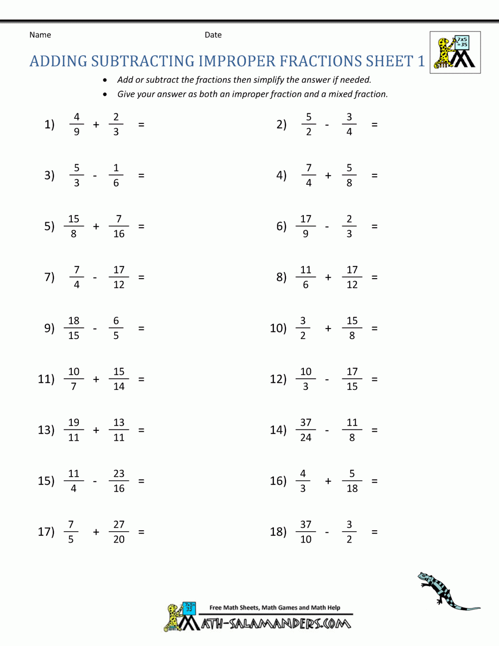 Adding Subtracting Fractions Worksheets Adding Subtracting Fractions Worksheets