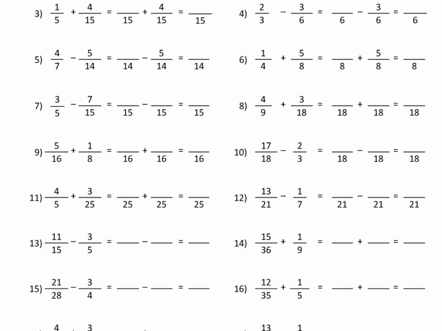 Adding Subtracting Fractions Worksheets
