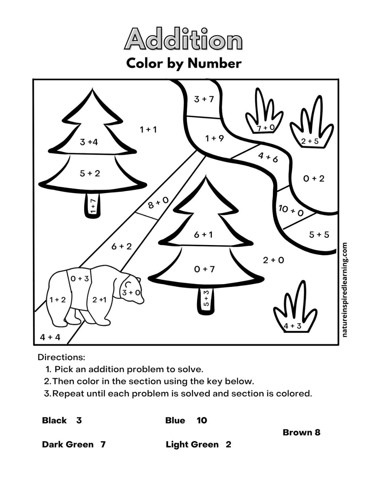 Addition Color By Number Worksheets Nature Inspired Learning Addition Color By Number Worksheets Nature Inspired Learning
