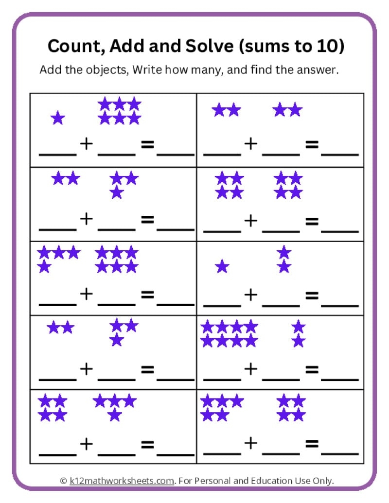 Addition Worksheets For Kindergarten Addition Worksheets For Kindergarten