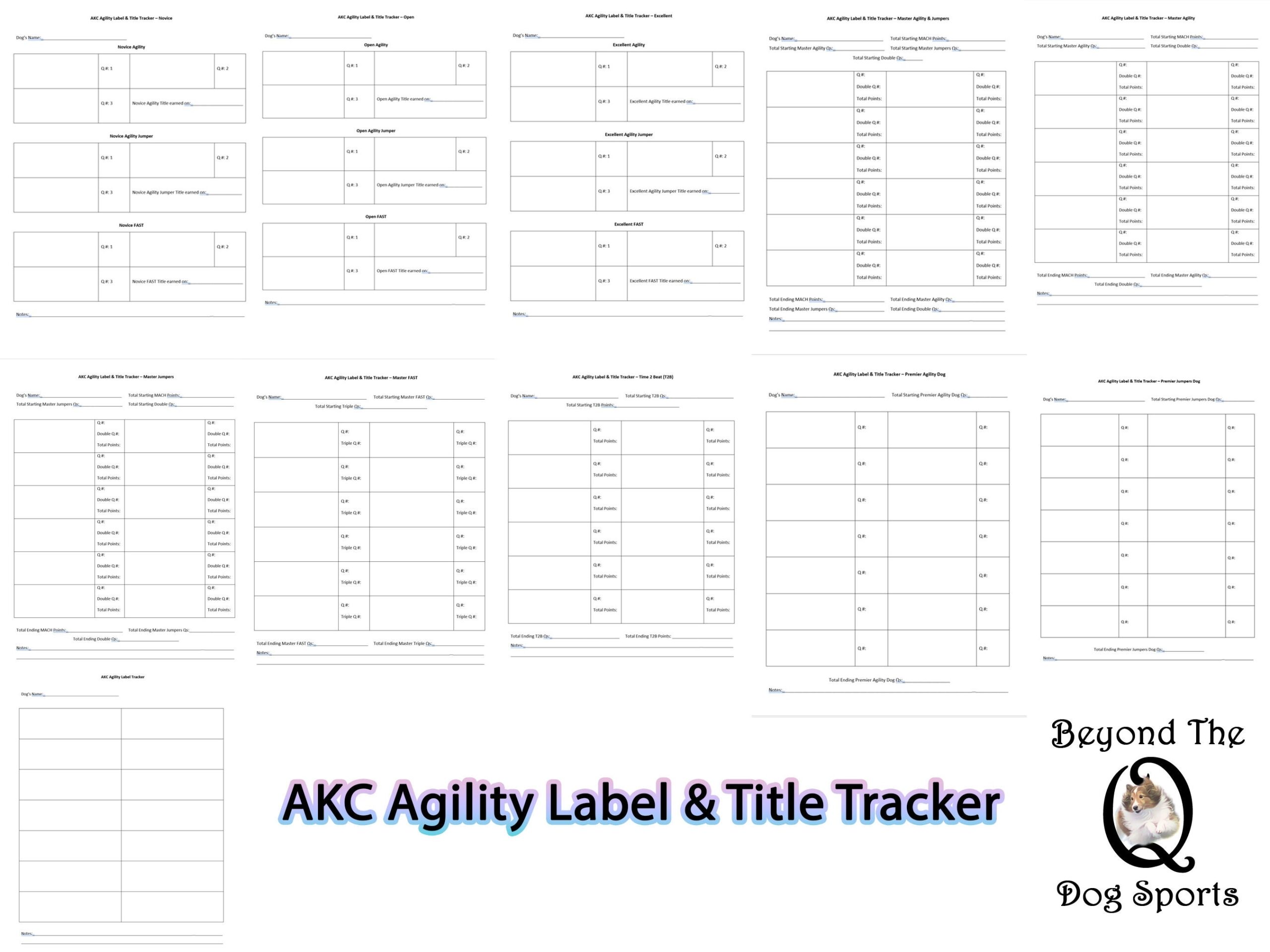 AKC Agility Label Title Tracking Forms Dog Agility Competition Training Etsy
