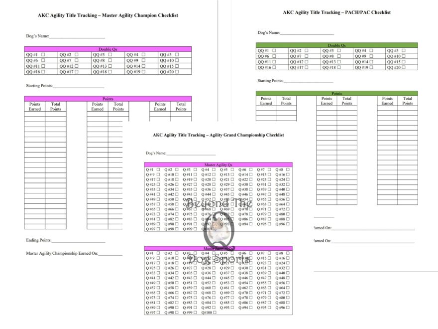 AKC Dog Agility Title Tracker Pink 29 Printable PDF Competition Forms Etsy