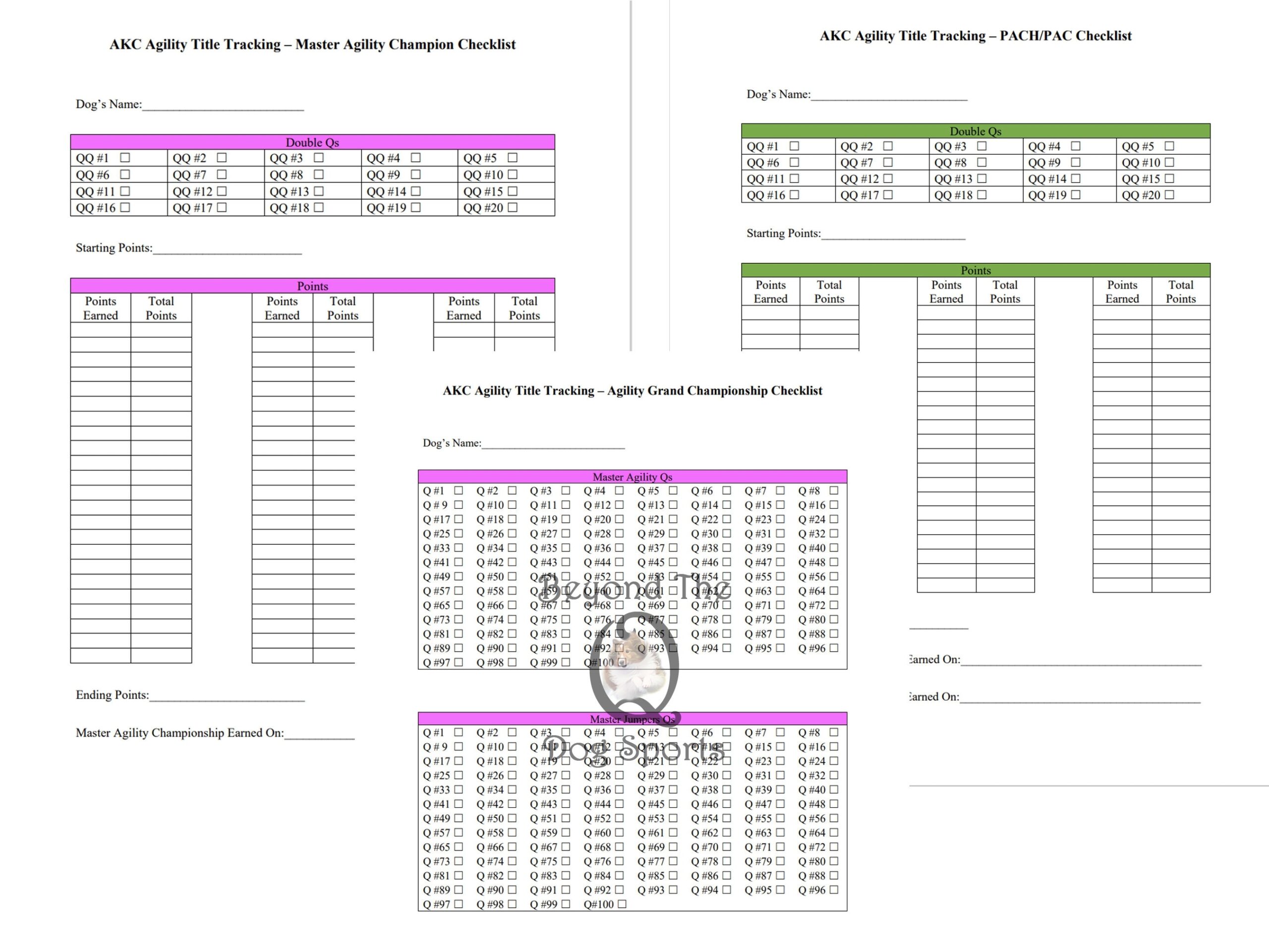 AKC Dog Agility Title Tracker Pink 29 Printable PDF Competition Forms Etsy
