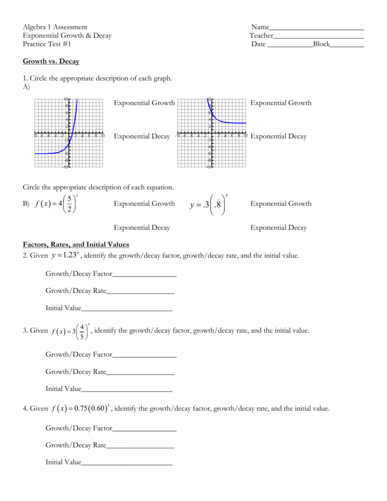 exponential growth and decay worksheet