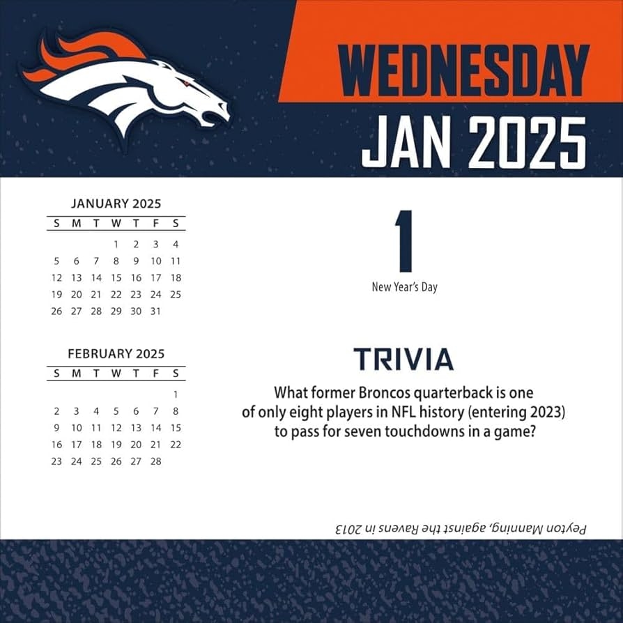 Amazon TURNER SPORTS Denver Broncos 2025 Box Calendar 25998053037 Office Products