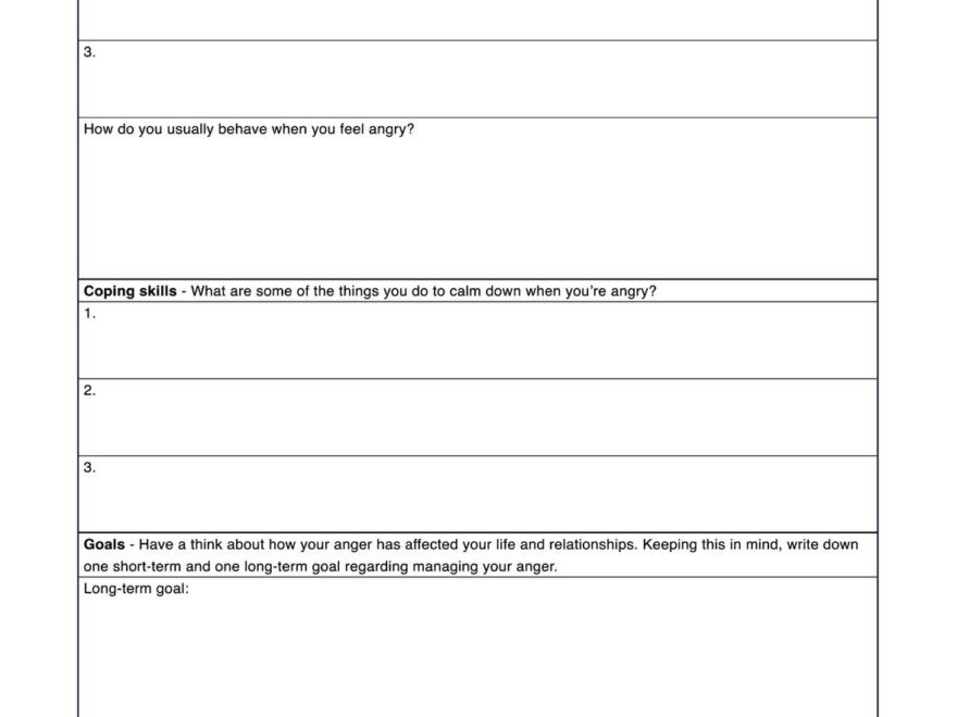 Anger Management Worksheets For Teens