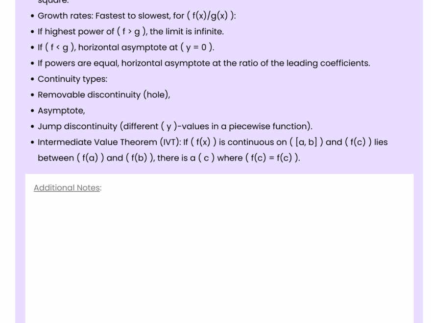 AP Calculus AB Cheat Sheet Free PDF Unit Wise Examples