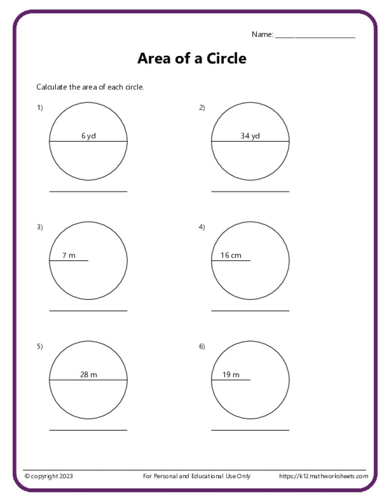Area And Circumference Of Circles K12 Math Worksheets Area And Circumference Of Circles K12 Math Worksheets