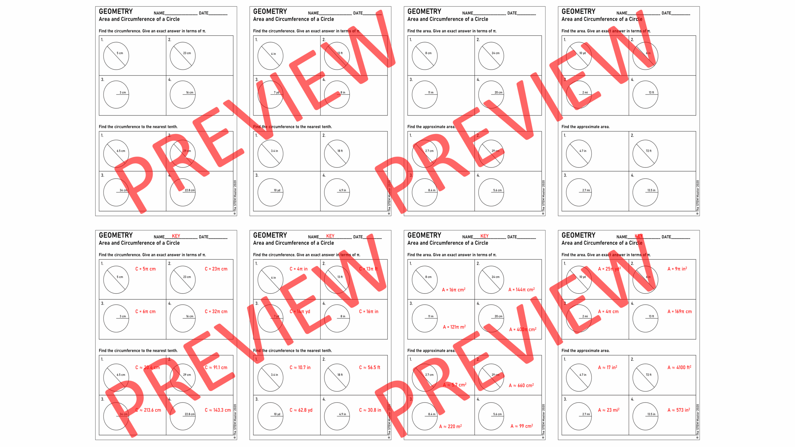 circumference and area of a circle worksheet